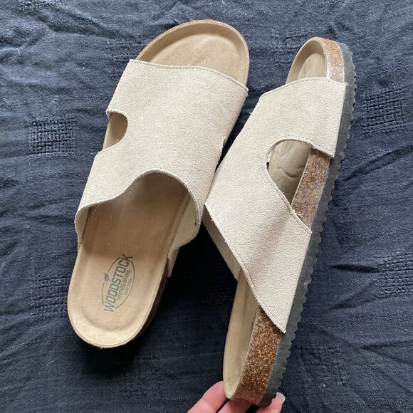 Woodstock Mens Suede Tan Bert Slides Shoes. Size 11 M. Summer Hippie. Boho. Cork - Picture 8 of 8